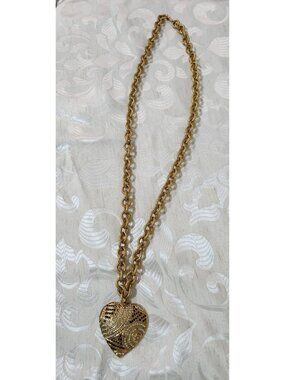 Jay Feinberg Puffy Heart Gold-Tone Necklace With Black & Clear Pave Crystals